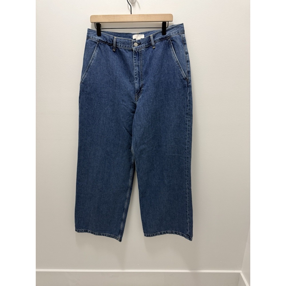 COS Women's Wide Leg Jeans Size 14 Blue High Rise 100% Cotton Denim EUC